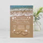 Harten in het Zand Zomer Strand Bruiloft Kaart (Staand voorkant)