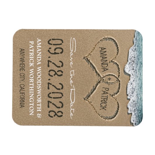 Harten in het Zandstrand Save the Date Magneten (Horizontaal)