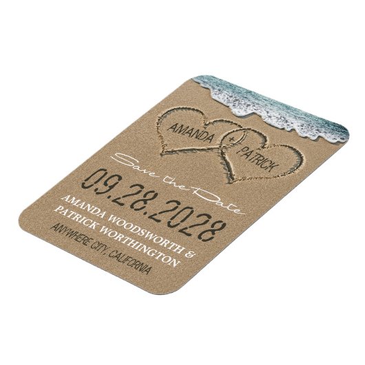 Harten in het Zandstrand Save the Date Magneten (Linkerzijde)