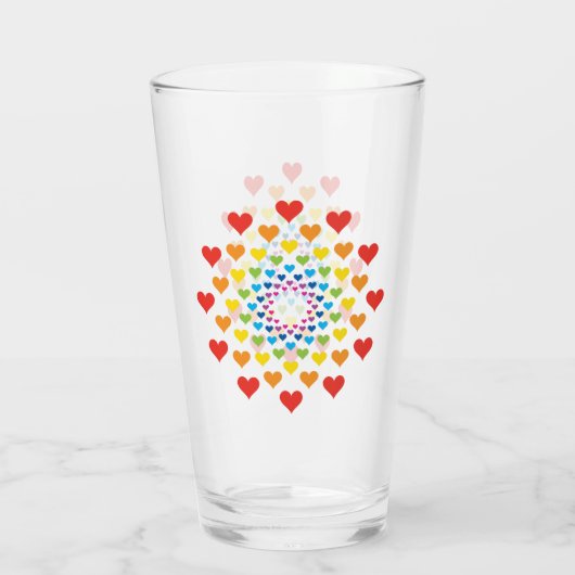  harten in regenboogkleur drink glas (Achterkant)