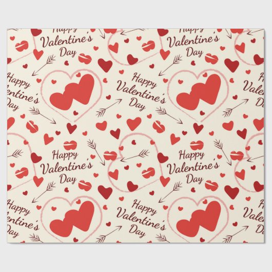 harten in rood en wit verpakkingspapier cadeaupapier (Vlak)
