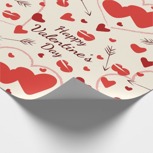 harten in rood en wit verpakkingspapier cadeaupapier (Hoek)