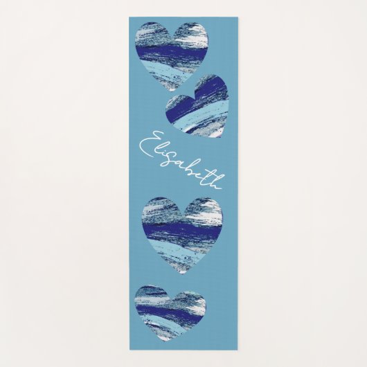 Harten in tinten van oceaanblues en jouw naam yogamat (Voorkant)