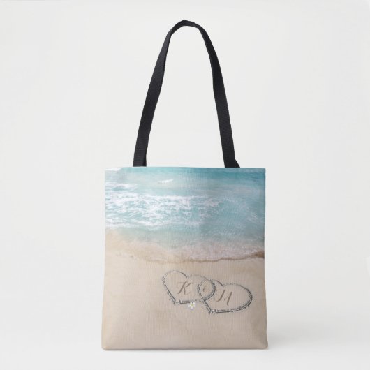 Harten in Zand | Monogram Paar Strand Tote Bag (Voorkant)