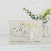 Harten in Zand Strand Bruiloft Save The Date (Staand voorkant)