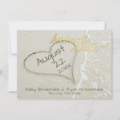 Harten in Zand Strand Bruiloft Save The Date (Voorkant)