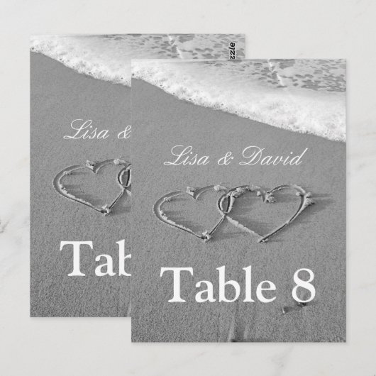 Harten in zandtafel nummerkaarten | Strandthema Briefkaart (Voorkant / Achterkant)