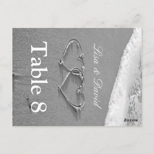 Harten in zandtafel nummerkaarten | Strandthema Briefkaart (Achterkant)