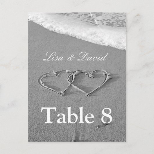 Harten in zandtafel nummerkaarten | Strandthema Briefkaart (Voorkant)