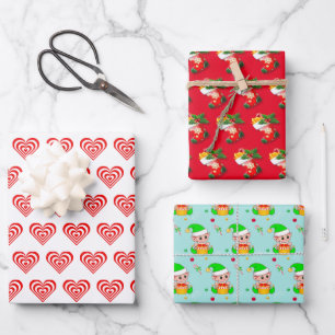 Harten, Kerstsokken en Kerstelf Inpakpapier Vel