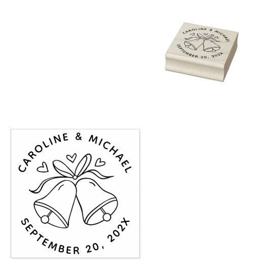 Harten & Klokken | Ronde namen & datum bruiloft Rubberstempel (Gestempeld)