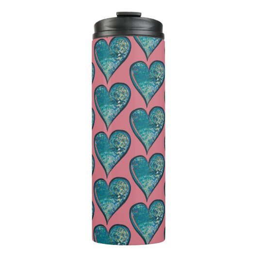 Harten Kunstwerk blauw en roze hart Thermosbeker (Voorkant)