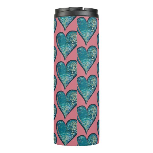 Harten Kunstwerk blauw en roze hart Thermosbeker (Achterkant)