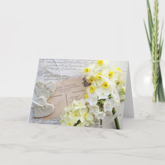 Harten, lentebloemen, oude briefkaarten Moederdag (Voorkant)