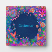 Harten Leuk Bloemen Blauw Naam Aangepast Fotoplaat (Voorkant)