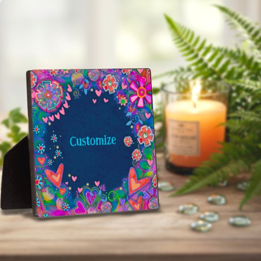 Harten Leuk Bloemen Blauw Naam Aangepast Fotoplaat