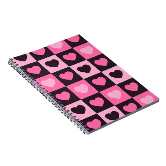 Harten licht roze heet roze donker bordeaux Geruit Notitieboek (Rechterzijde)