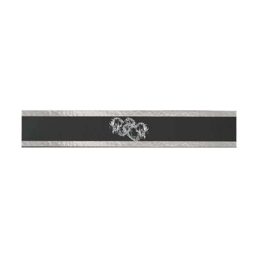 Harten & lint - Zwart/Zilver Uitnodigingen Wikkel (Vlak)