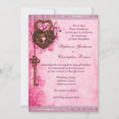 Harten Lock en Key Roze Bruiloft Kaart (Achterkant)