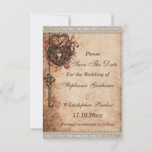  Harten Lock en Key Wedding Opslaan De Datum Save The Date (Achterkant)