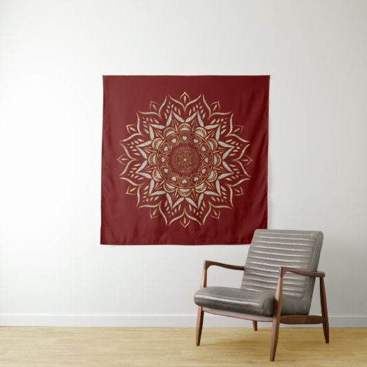 Harten mandala faux glitter textuur wandkleed (In Situ (horizontaal))