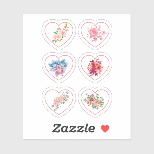 Harten met bloemen sticker (Vel)