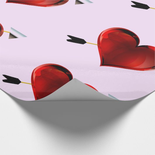 Harten met Chrome Pijlen Roze Verpakkend Document Cadeaupapier (Hoek)