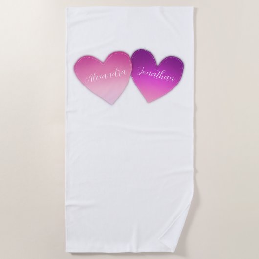 Harten met gepersonaliseerde namen strandlaken (Voorkant)