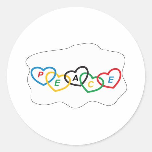Harten met Olympische kleuren en tekst "vrede" Ronde Sticker (Voorkant)