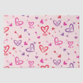 Harten met pijlen patroon rood roze paars    tissuepapier