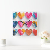 Harten met schetssporen en druppels vierkante klok (Huis)