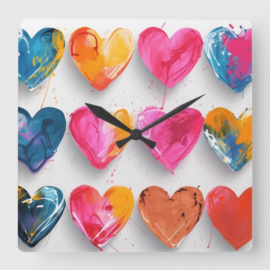 Harten met schetssporen en druppels vierkante klok (Voorkant)