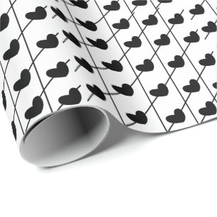 Harten met strepen zwart en wit cadeaupapier