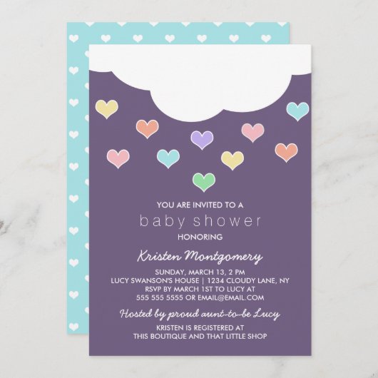 Harten met wolken en pasta's | Paars Baby shower U Kaart (Voorkant / Achterkant)