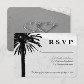 Harten met zandstralen RSVP-trouwkaarten | Beach-t RSVP Kaartje (Voorkant / Achterkant)