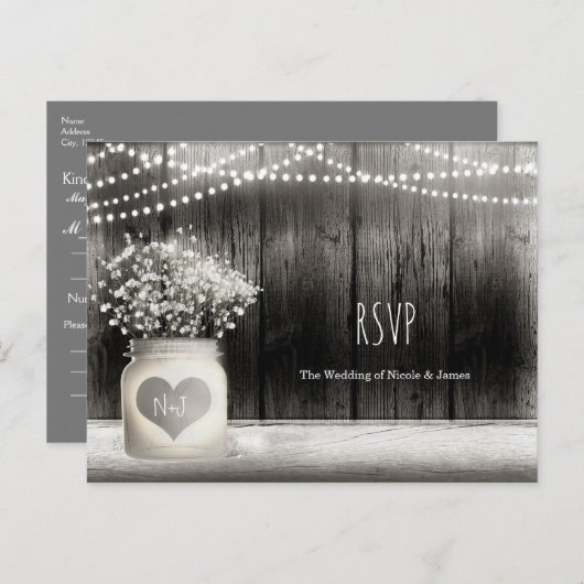 Harten Metselwerkpot & Baby's Adem Rustieke Trouw- Uitnodiging Briefkaart (Voorkant / Achterkant)