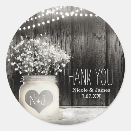 Harten Metselwerkpot & Baby's Breath Rusticale Tro Ronde Sticker (Voorkant)