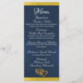 Harten & Monogram - Blauw/Goud Huwelijk Menu (Voorkant)