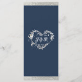 Harten & Monogram - Blauw/Zilver Huwelijk Menu (Achterkant)
