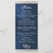 Harten & Monogram - Blauw/Zilver Huwelijk Menu (Voorkant)