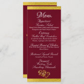 Harten & Monogram - Bordeaux/Goud Trouwen Menu (Voorkant / Achterkant)