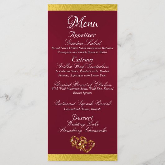 Harten & Monogram - Bordeaux/Goud Trouwen Menu (Voorkant)