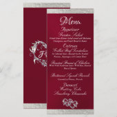 Harten & Monogram - Bourgondië / Zilveren bruiloft Menu (Voorkant / Achterkant)