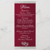 Harten & Monogram - Burgundy/Zilveren Bruiloft Menu (Voorkant)