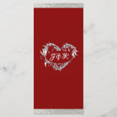 Harten & Monogram - Crimson / Zilveren bruiloft Menu (Achterkant)