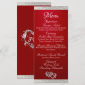 Harten & Monogram - Crimson / Zilveren bruiloft Menu (Voorkant / Achterkant)