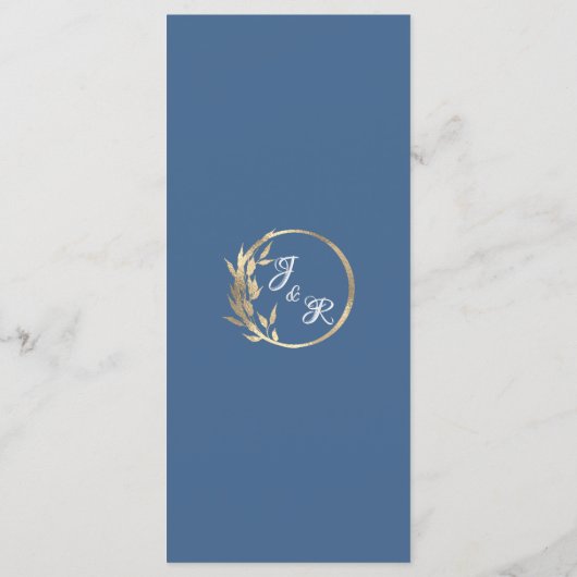 Harten, Monogram & Glitter - Blauwe bruiloft Menu (Achterkant)