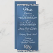 Harten, Monogram & Glitter - Blauwe bruiloft Menu (Voorkant / Achterkant)