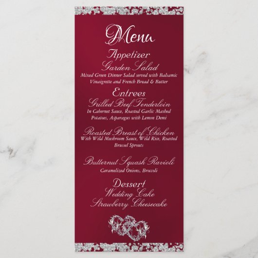 Harten, Monogram & Glitter - Bourgondische bruilof Menu (Voorkant)