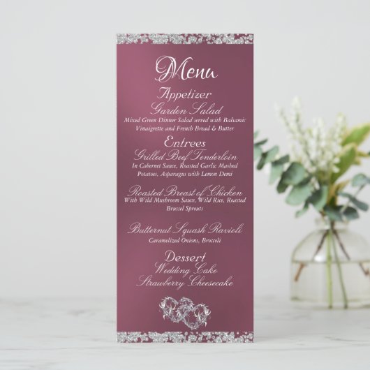 Harten, Monogram & Glitter - Lavendel Wedding Menu (Staand voorkant)